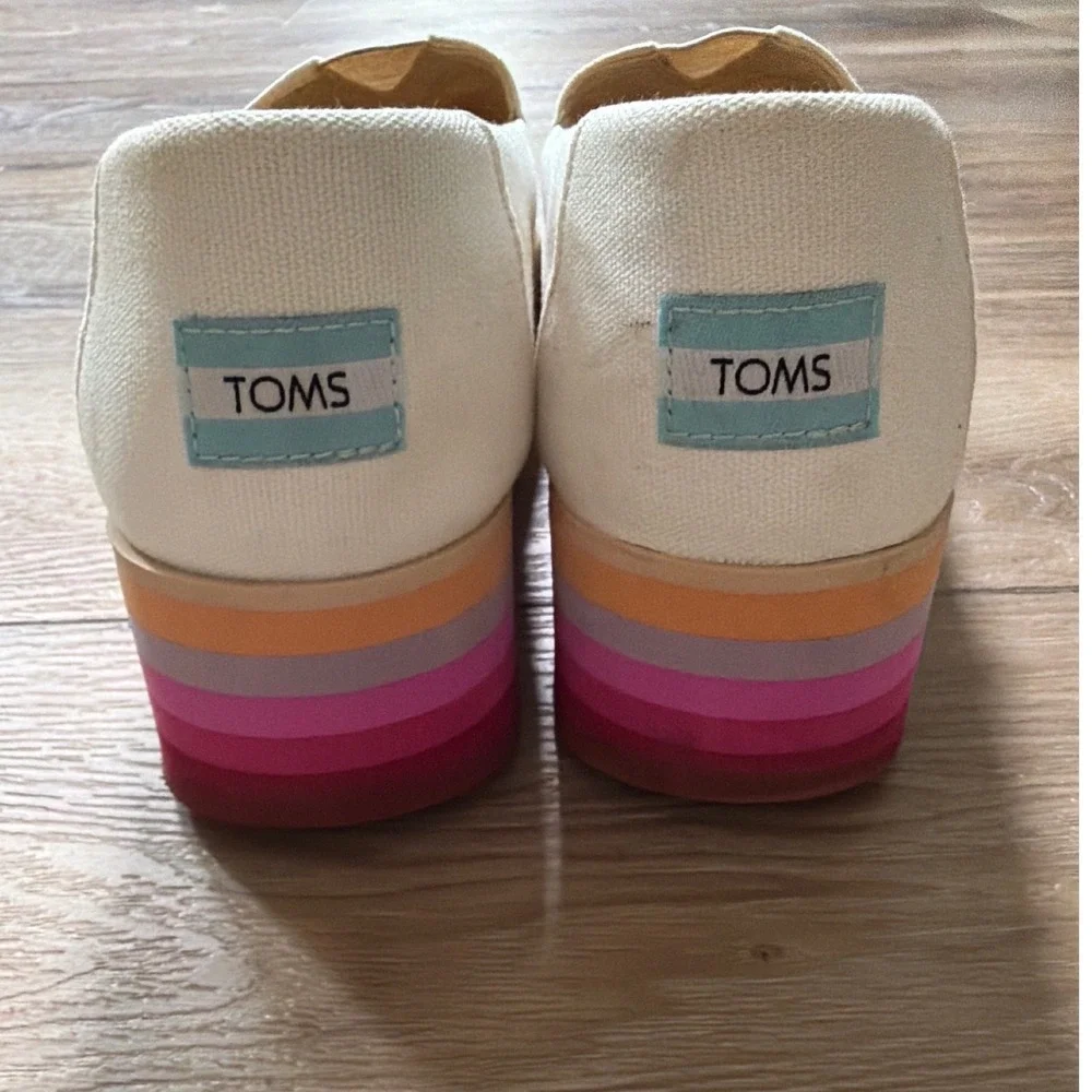 Toms Alpargata Platform Espadrille Alp Canvas Slip on Shoes Women's 9.5 Rainbow